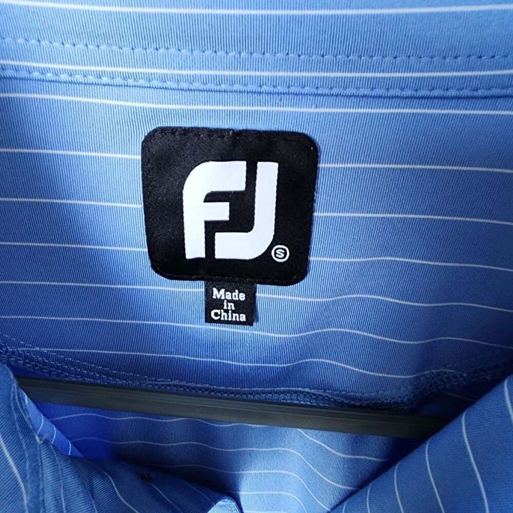 FJ Footjoy Mens Small Performance Golf Polo Blue White Striped Moisture Wicking - Picture 3 of 10